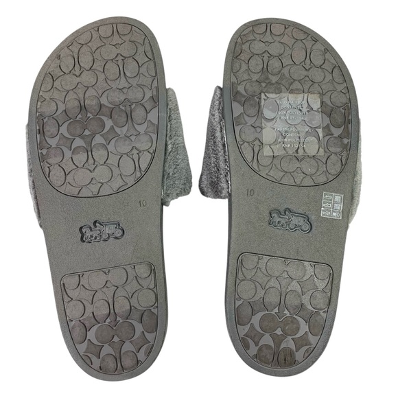 Coach Uli Sport Slides Plush Fuzzy Faux Shearling Gray Logo Spellout Size 10 - Picture 6 of 8